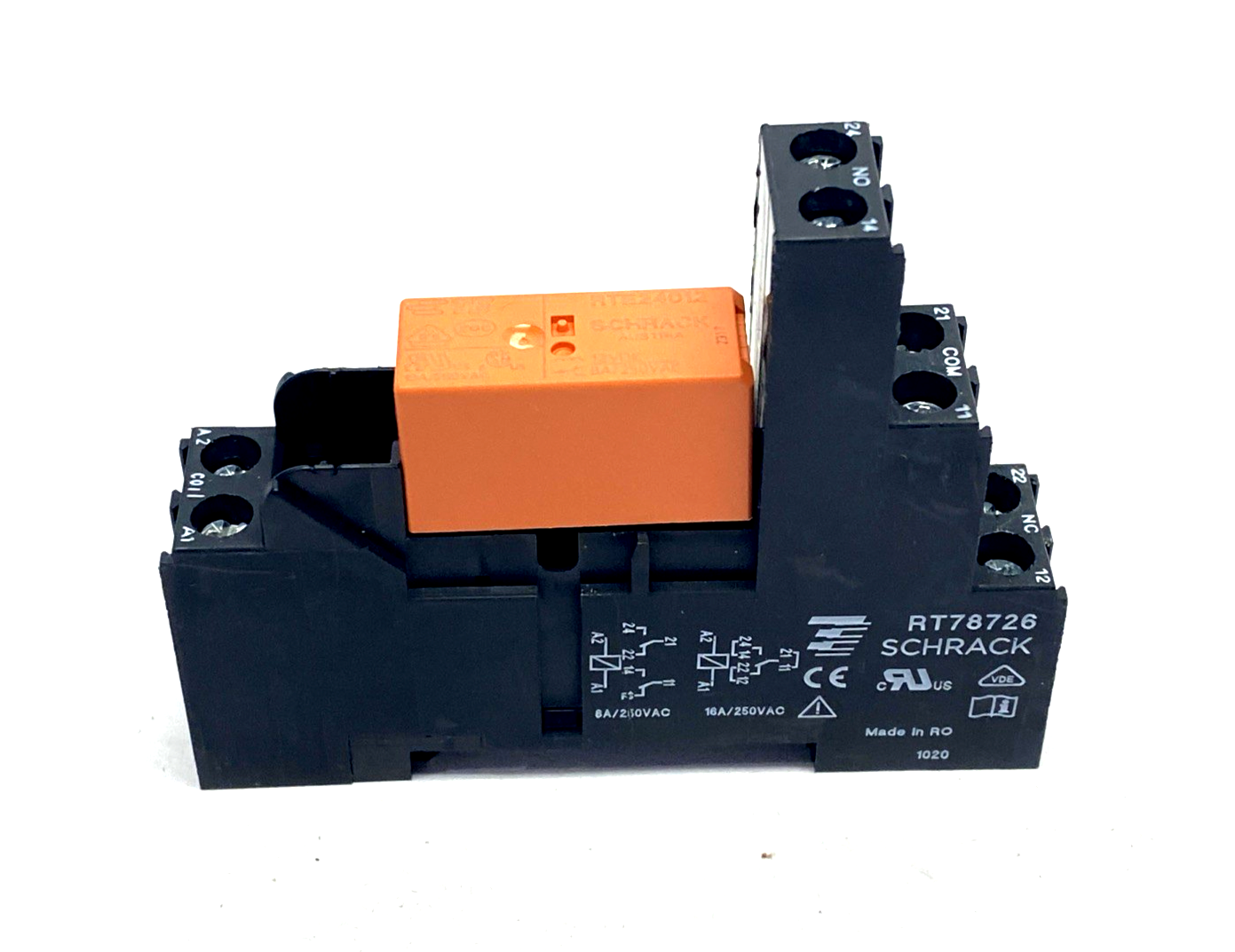 TE Schrack RTE24012 Relay 8A 12VDC, RT78726 Socket/Base LOT OF 3 - Maverick Industrial Sales