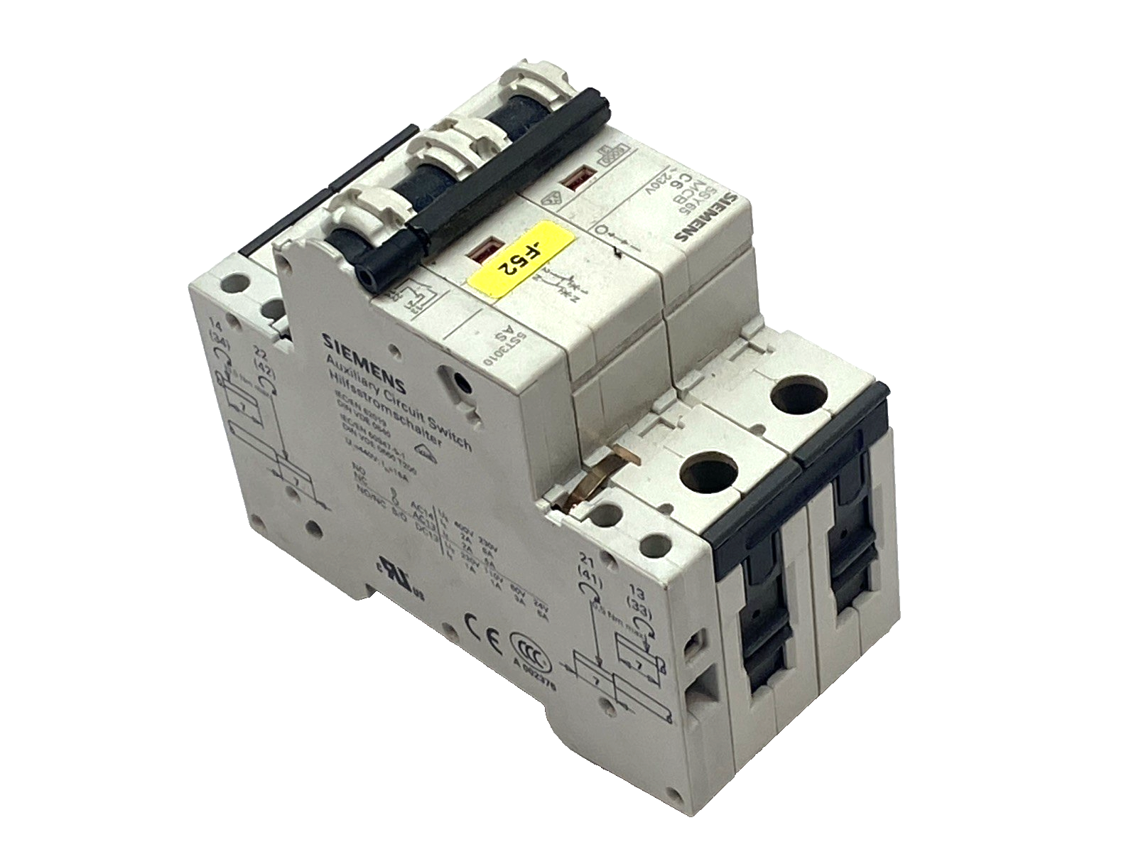 Siemens 5SY6310-7 Mini Circuit Breaker 2P C6 230V w/ 5ST3010 Auxiliary Switch - Maverick Industrial Sales