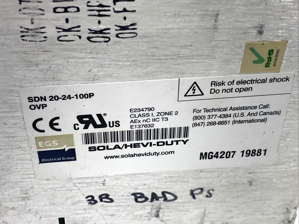 Sola SDN 20-24-100P Power Supply 115/230VAC 24VDC 10A - Maverick Industrial Sales