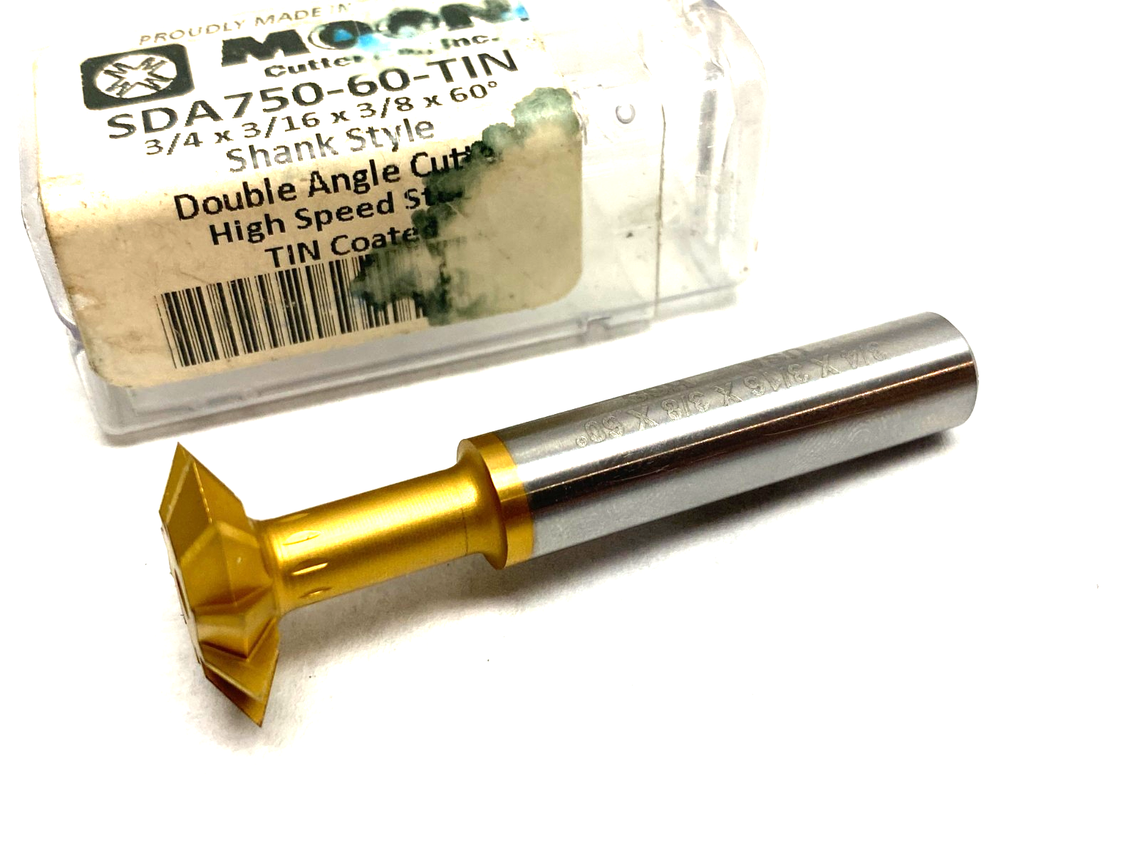 Moon SDA750-60-TIN Shank Style Double Angle Cutter 3/4 x 3/16 x 3/8 x 60° HSS - Maverick Industrial Sales