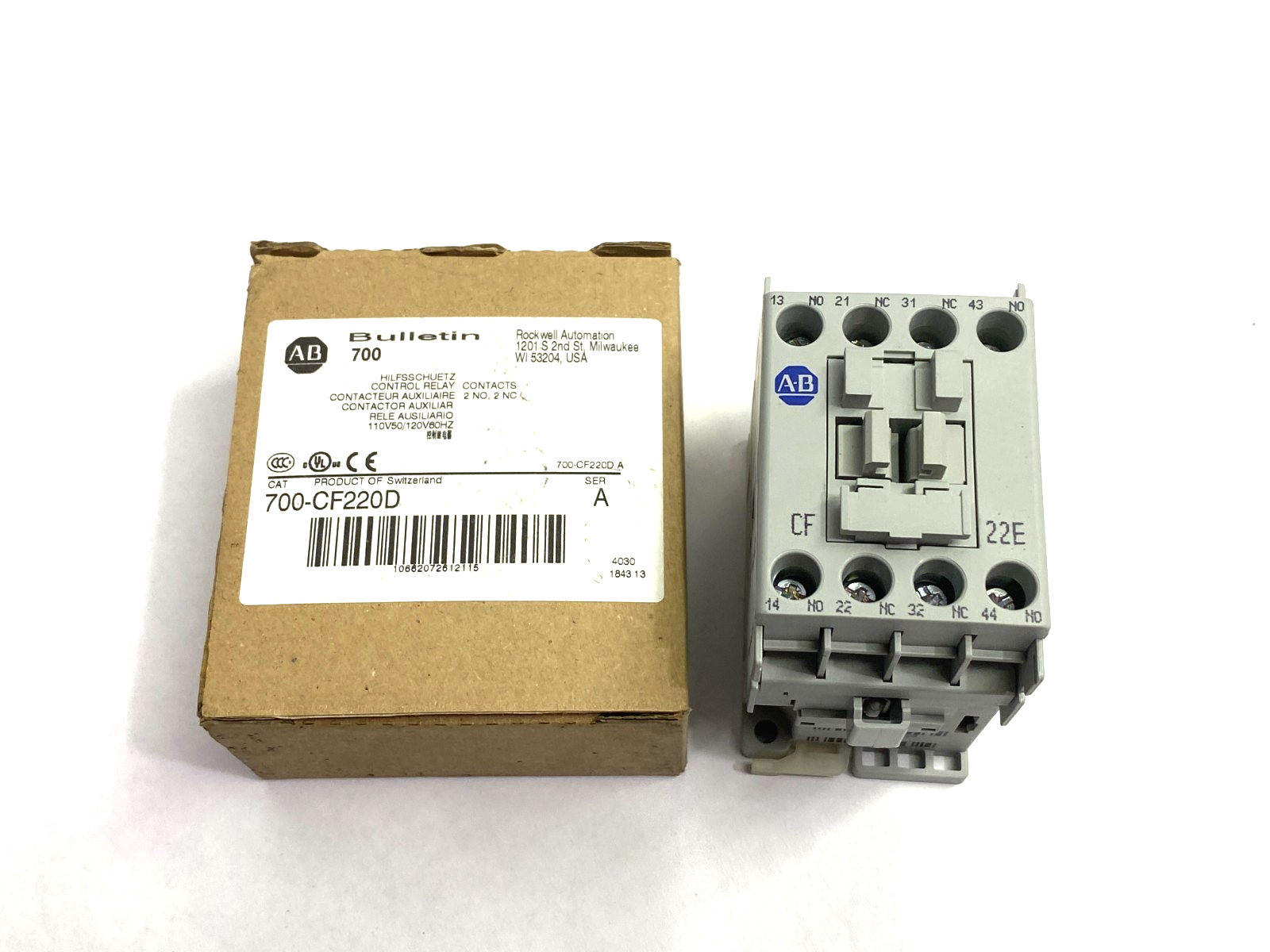 700-CF220D | Allen Bradley Ser. A Control Relay 2 NO, 2 NC Contacts - New – Open box - Maverick Industrial Sales