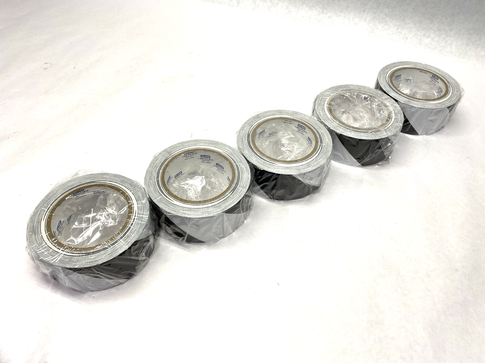 Uline S-13512 Industrial Vinyl Safety Tape White/Black 2" x 36 yds LOT OF 5 - Maverick Industrial Sales