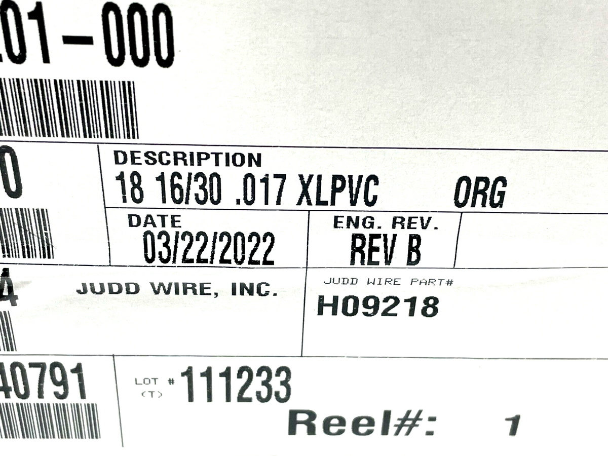 Judd Wire H09218 Lead Wire 18AWG 300V Orange 3000ft Length - Maverick Industrial Sales