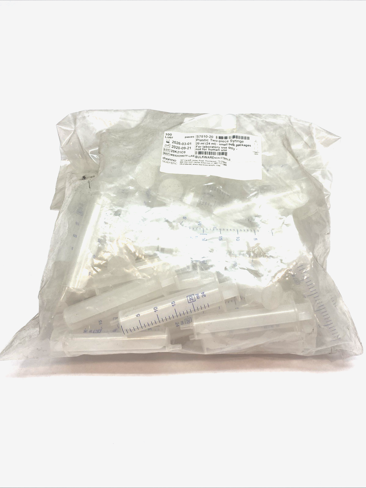 Fisher Scientific S7510‑20 Luer‑Slip Syringe 20mL LOT of 62 - Maverick Industrial Sales