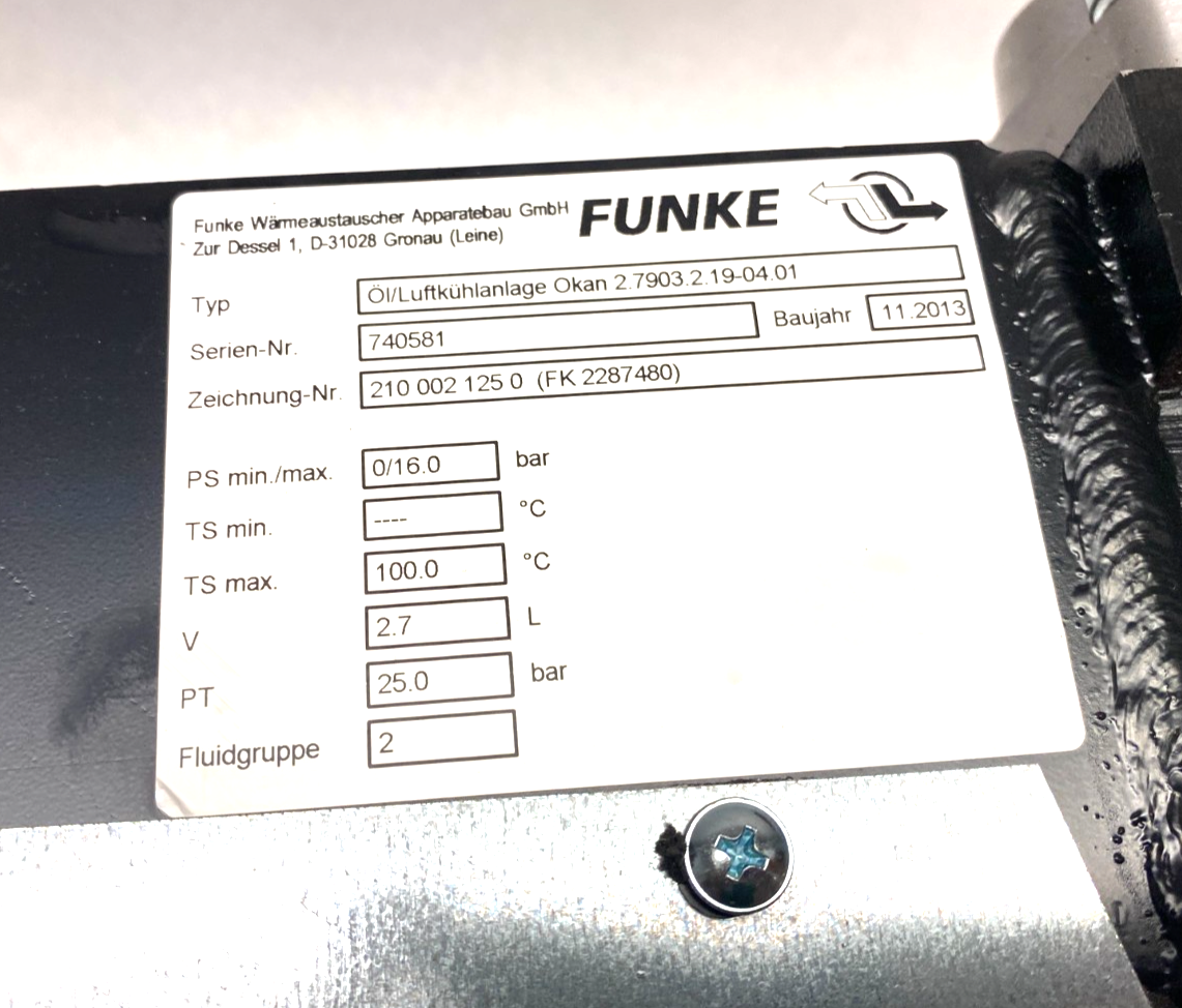 FUNKE 2.7903.2.19-04.01 Oil/Air Cooling Unit OKAN 2.79 Size 02 AC 210 002 125 0 - Maverick Industrial Sales