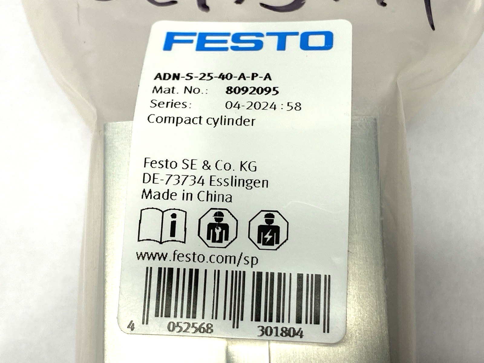 Festo ADN-S-25-40-A-P-A Pneumatic Compact Cylinder 25mm Bore 40mm Stroke 8092095 - Maverick Industrial Sales