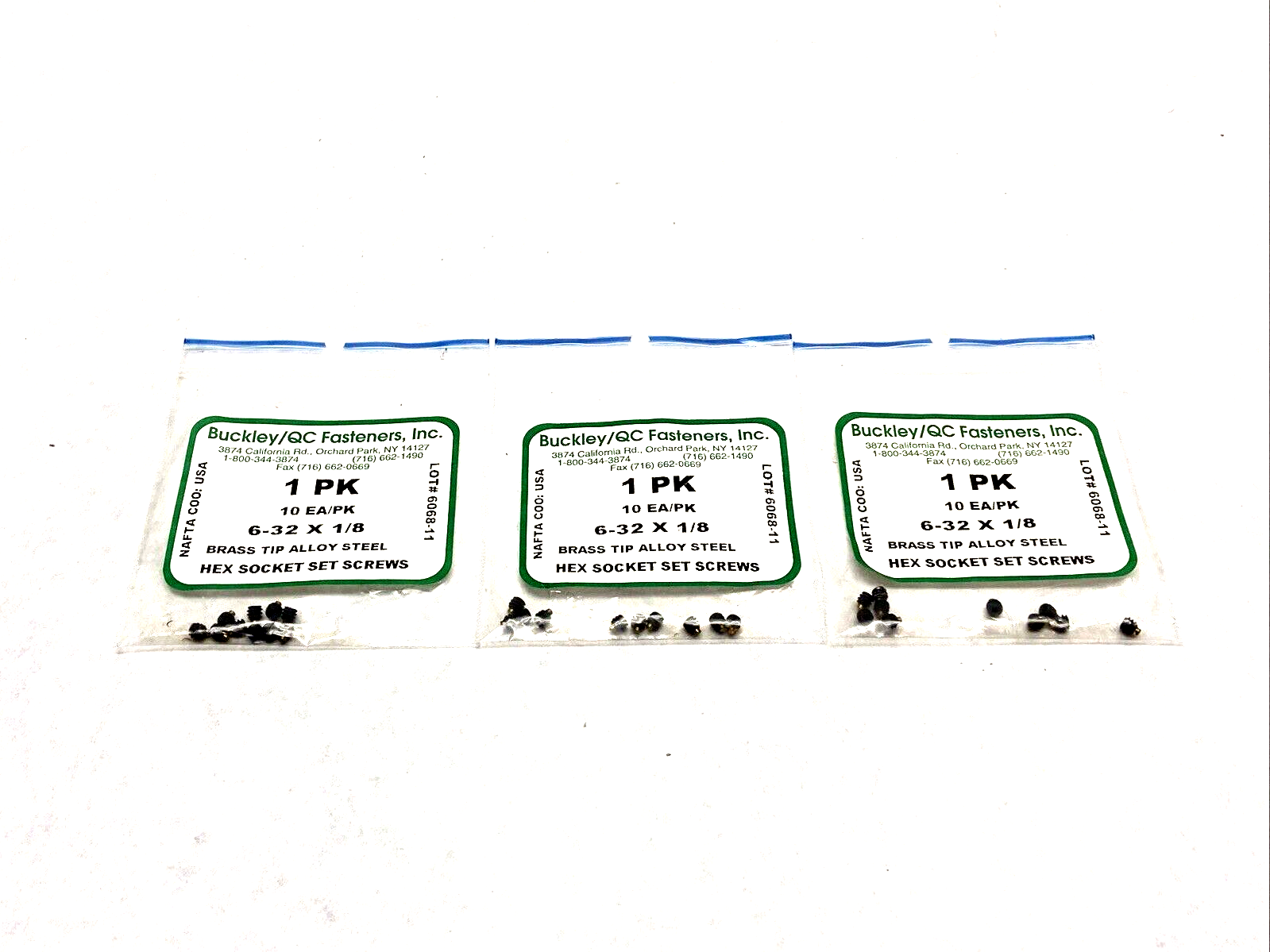 Buckley 6068-11 Hex Socket Set Screws Brass Tip 6-32 x 1/8 LOT OF 3 PKGS - Maverick Industrial Sales