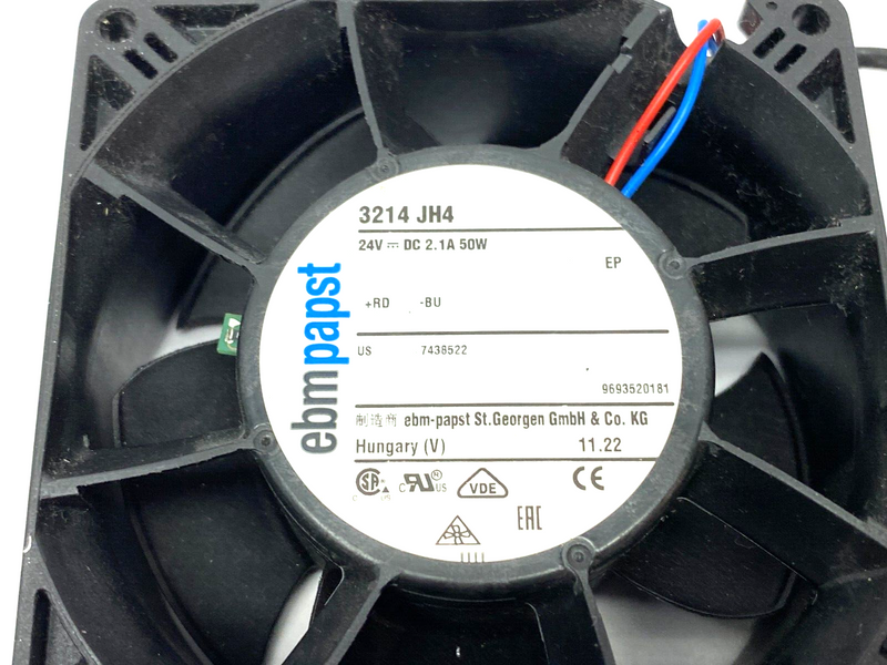 EBM Papst 3214 JH4 Electronic Axial Cooling Fan 24VDC 2.1A 50W 3-Pin Connector - Maverick Industrial Sales