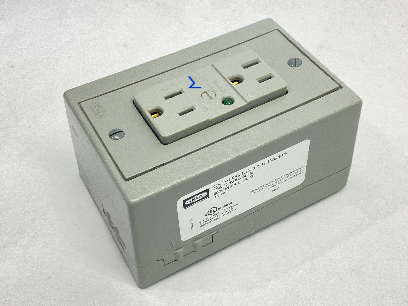 DRUBTVSS15 | Hubbell DIN Rail Utility Box Complete Unit TVSS DIN Rail Box 15A TVSS - New – Open box - Maverick Industrial Sales