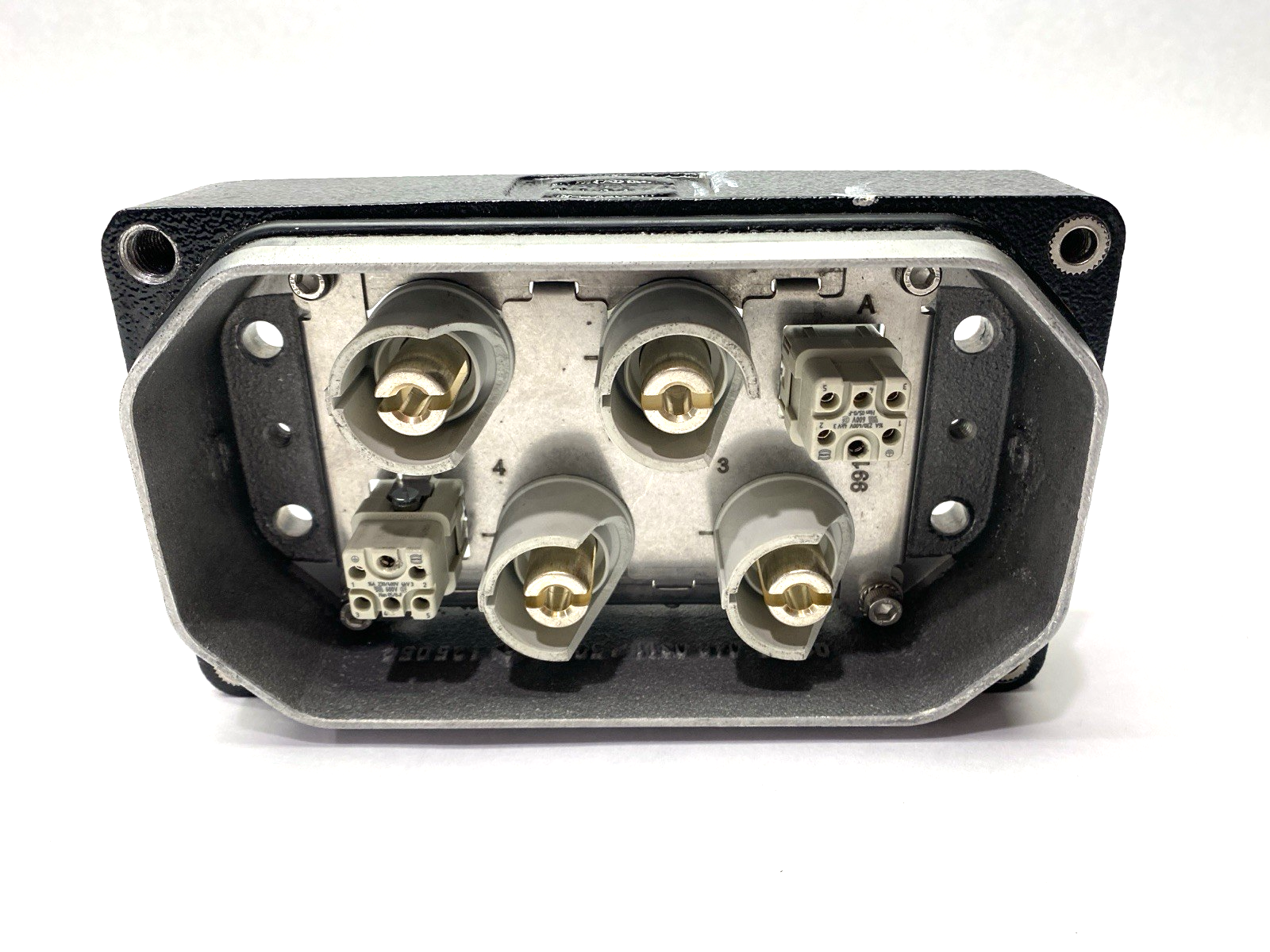 Harting 09400480311 Base Panel Han 48 HPR w/ x4 09110012651 Male Insert DAMAGED - Used - Maverick Industrial Sales