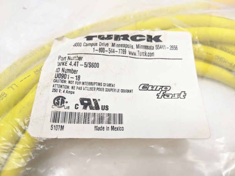 Turck WKE 4.4T-5/S600 Euro Fast Cable Cordset U0901-18 - Maverick Industrial Sales