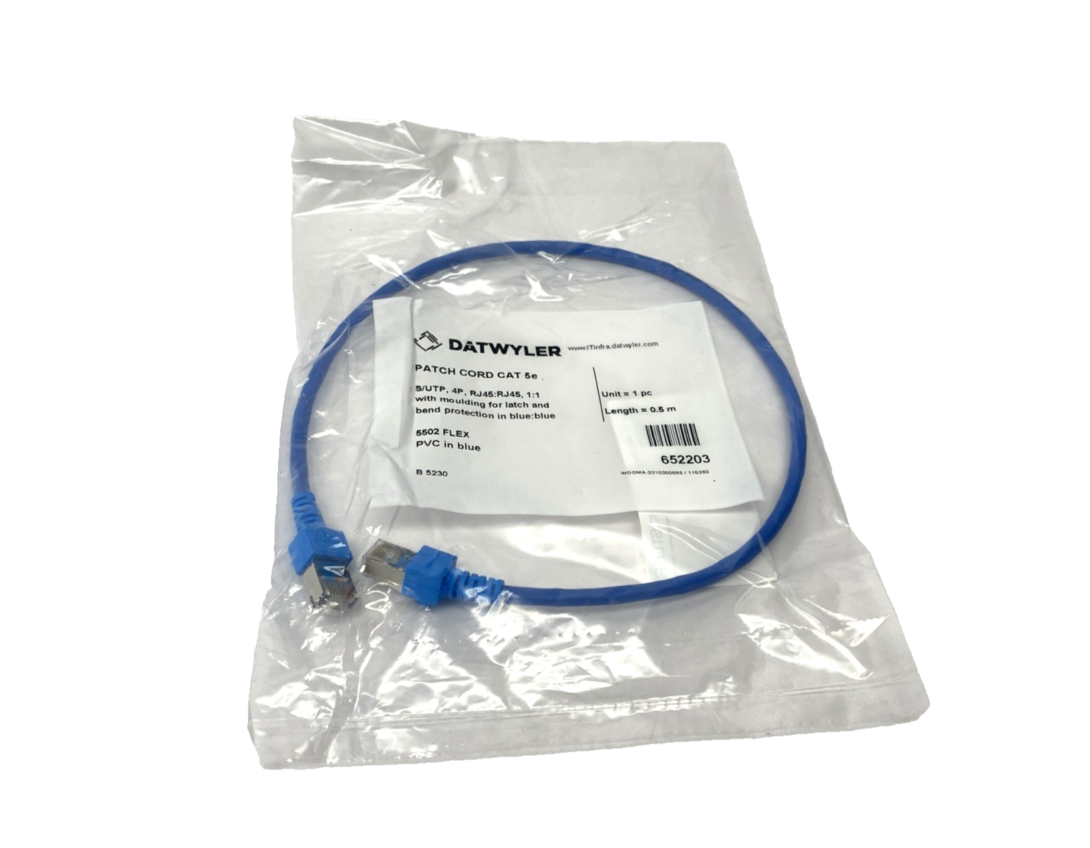 652203 | Datwyler CAT 5e Ethernet Patch Cable, PVC 0.5m RJ45 5502 FLEX LOT OF 5 - New - Maverick Industrial Sales