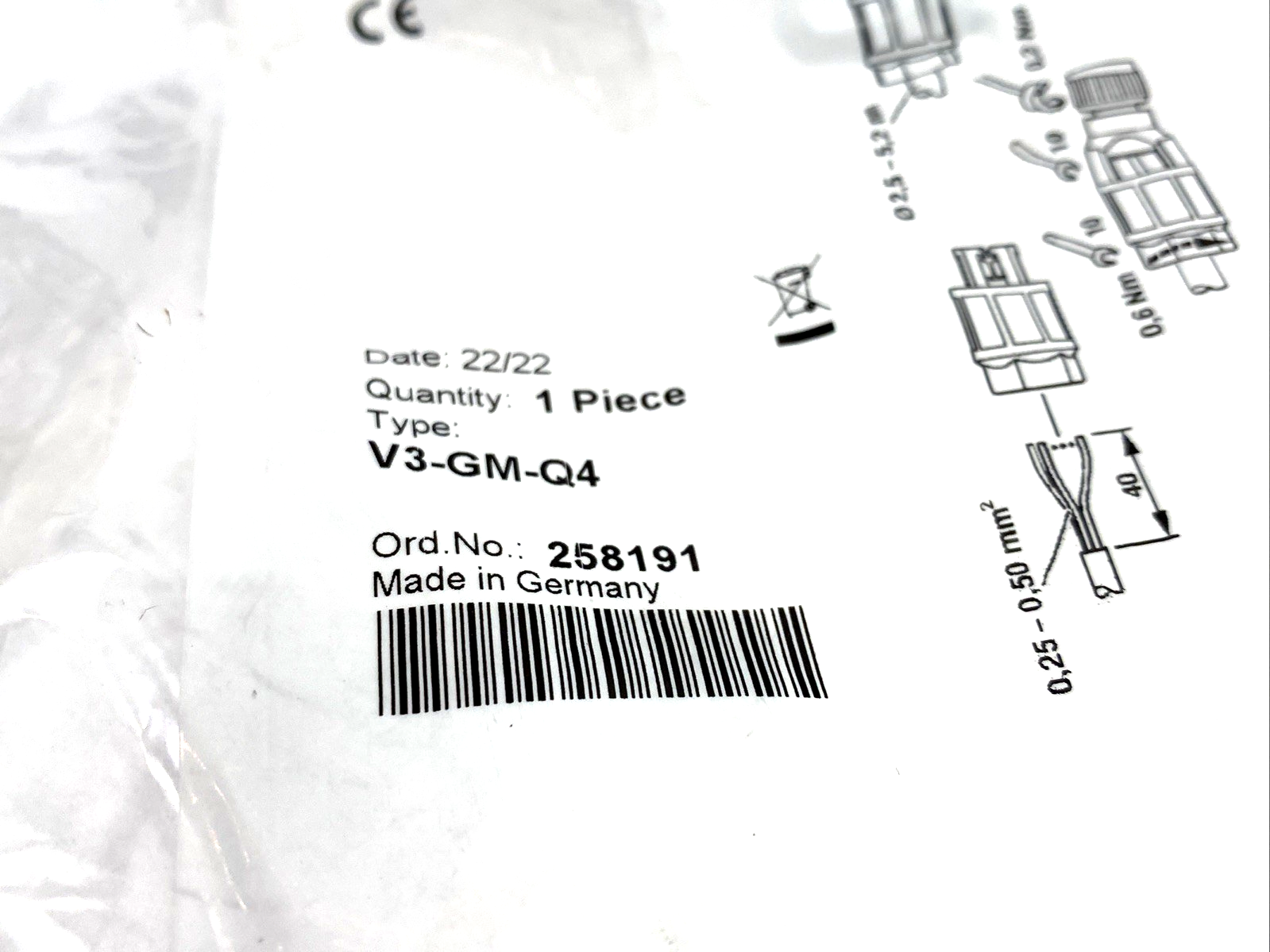 Pepper+Fuchs V3-GM-Q4 Female Connector, Field Attachable M8 3-Pin 258191 - Maverick Industrial Sales