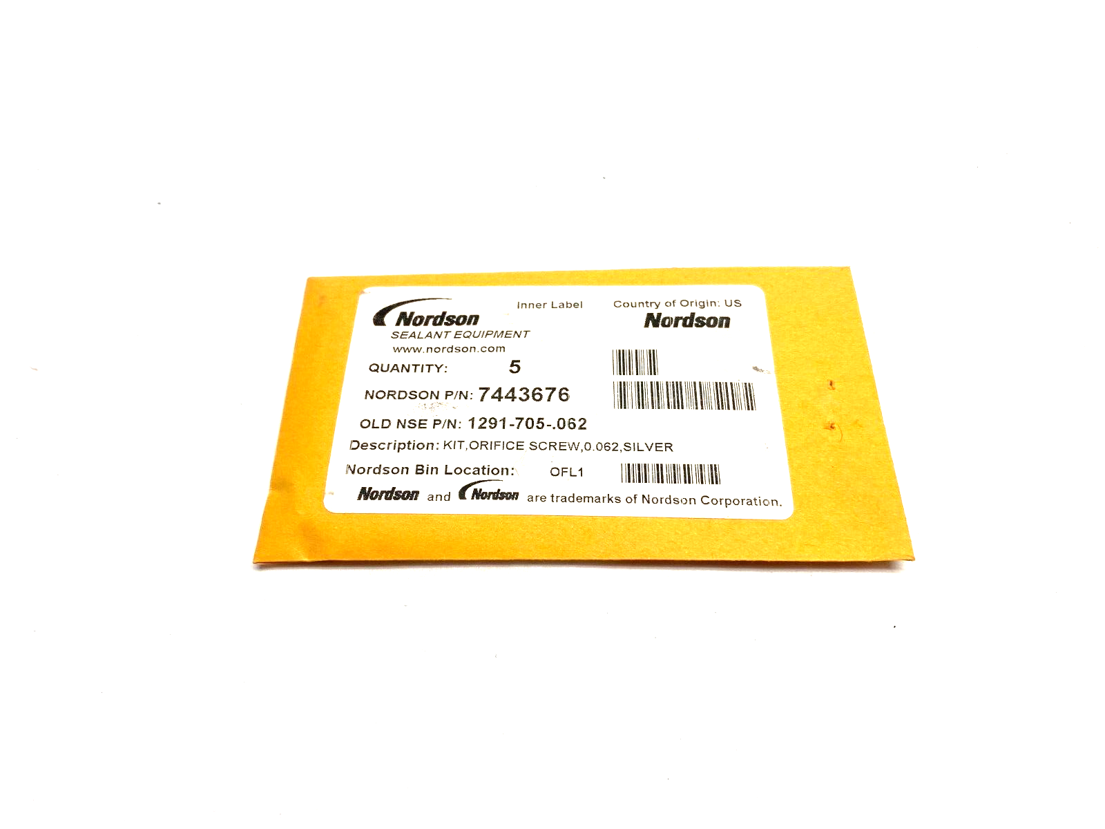 Nordson 7443676 Orifice Screw Kit, 0.062, Silver PKG OF 5 - Maverick Industrial Sales