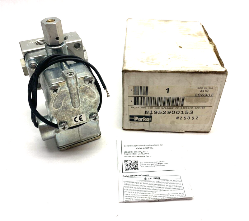 Parker N1952900153 Mini King Solenoid Valve 20-140psi 120/60VAC - Maverick Industrial Sales