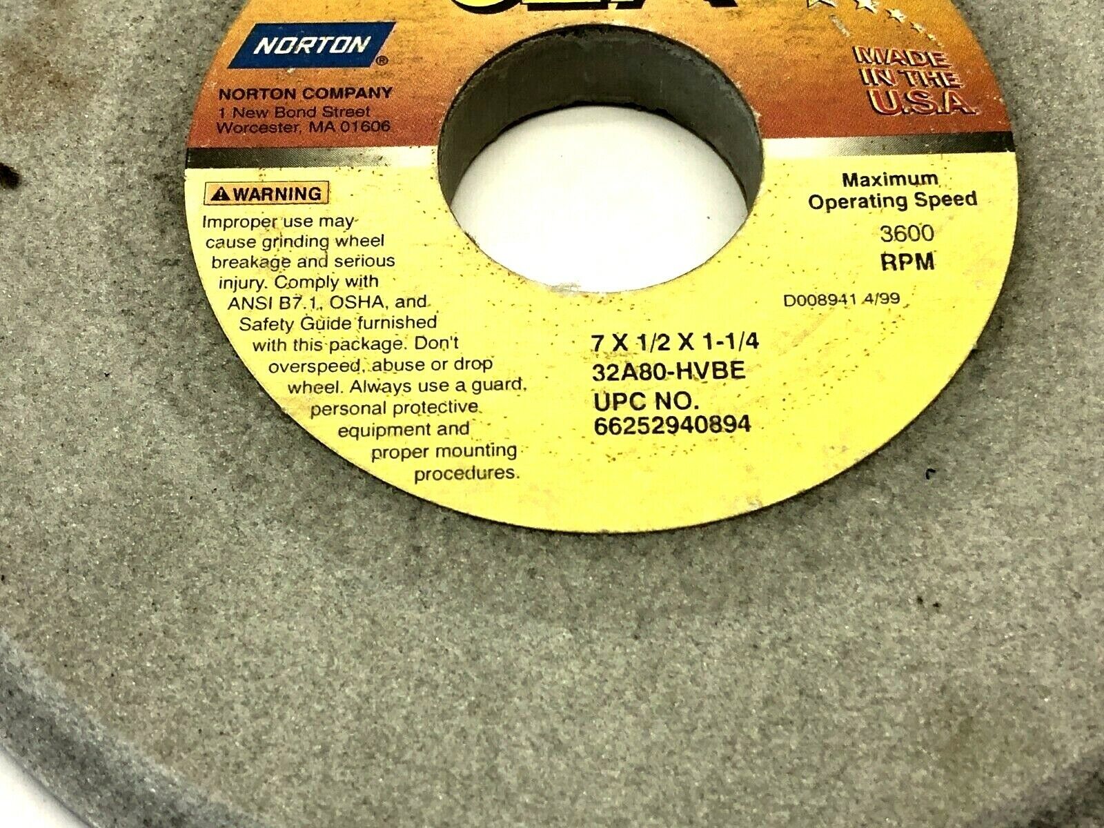 Norton 32A80-HVBE Grinding Wheels 1-1/4" Bore 3600 RPM LOT OF 3 - Maverick Industrial Sales