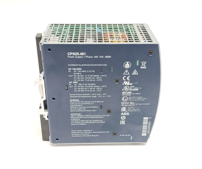 PULS CPS20.481 Power Supply 1-Phase 120-240VAC 48VDC 10A 480W - Maverick Industrial Sales