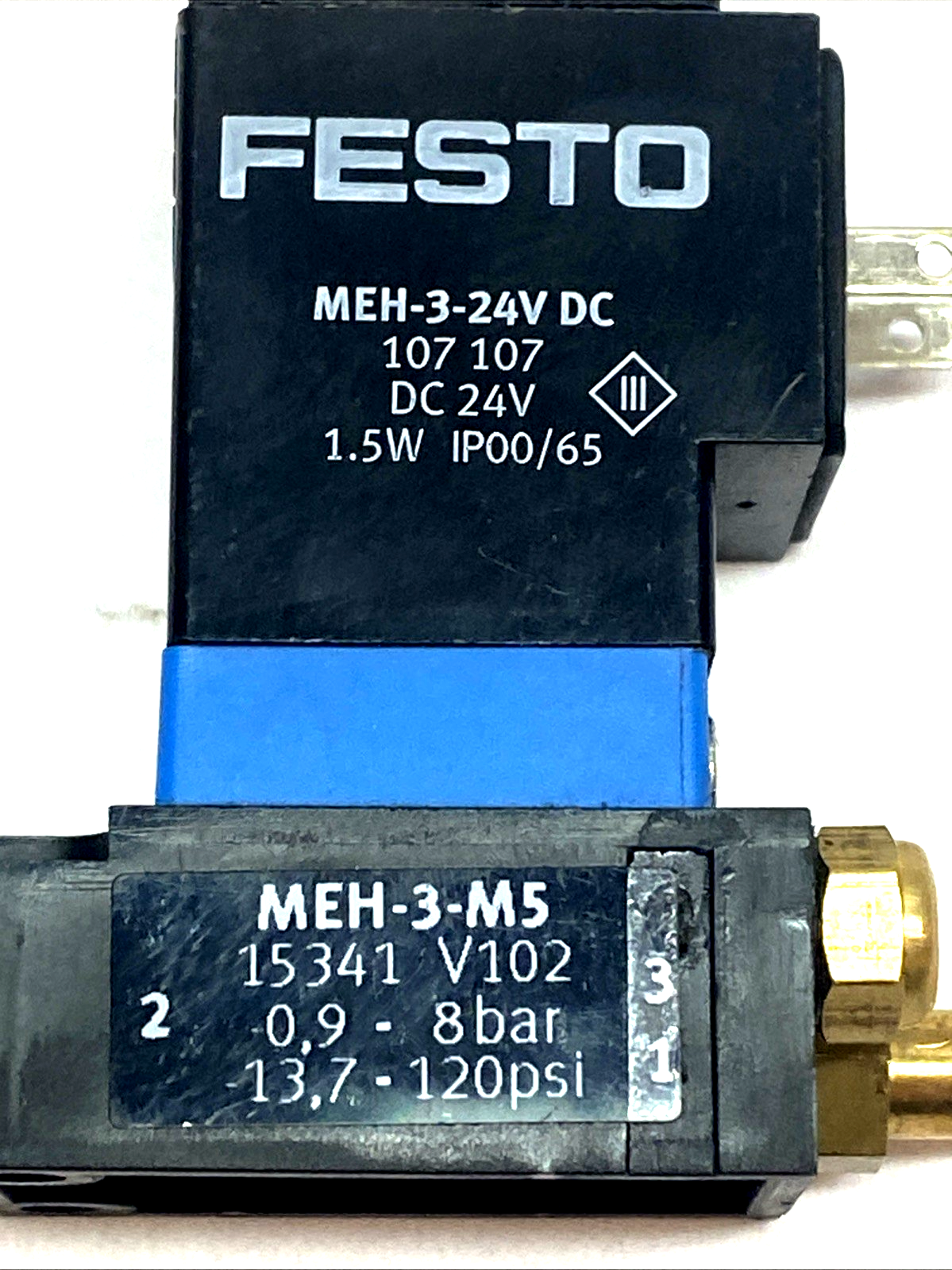 Festo MEH-3-M5 Solenoid Valve 3/2-Way NC M5 24V DC 1.5W w/ MEH-3-24V DC - Maverick Industrial Sales