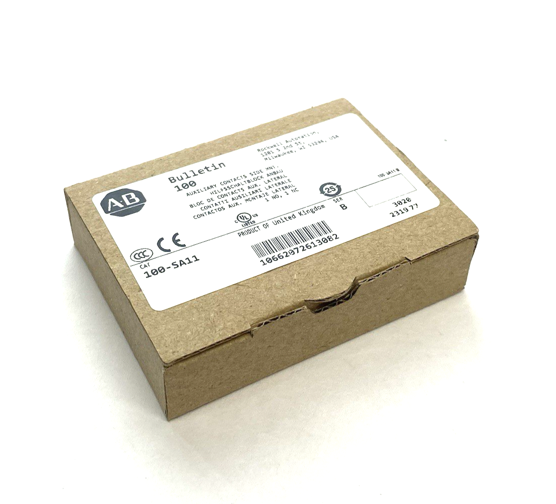 100-SA11 | Allen Bradley Ser. B Auxiliary Contact, Side Mount, 1 NO, 1 NC - New – Open box - Maverick Industrial Sales