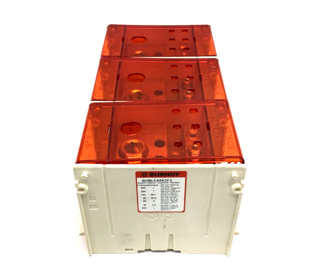 BDBLCS5K3FS | Burndy 3-Pole Finger-Safe Power Distribution Block 600V 310A CU9AL - New – Open box - Maverick Industrial Sales