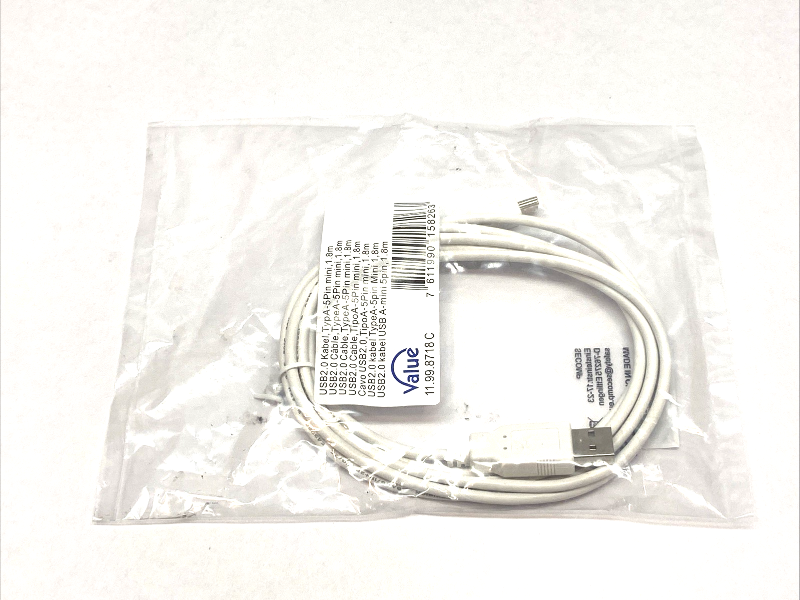 Value 11.99.8718C USB 2.0 Type A 5-Pin Cable 1.8m - Maverick Industrial Sales