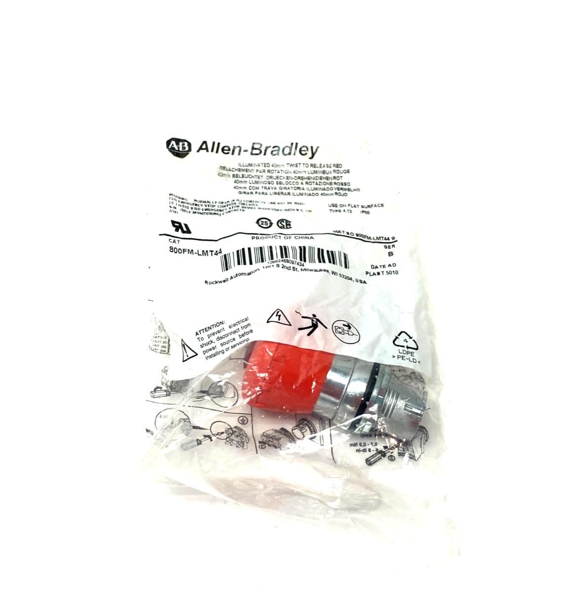 Allen Bradley 800FM-LMT44 Ser. B Twist-to-Release Illuminated Pushbutton 40mm - Maverick Industrial Sales