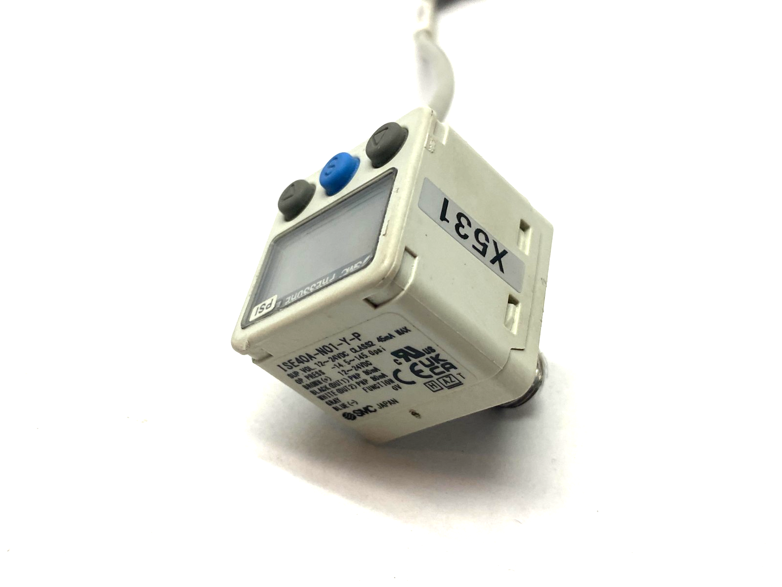 SMC ISE40A-N01-Y-P-X531 Digital Pressure Switch, 145psi, PNP 80mA Out, 12-24VDC - Maverick Industrial Sales