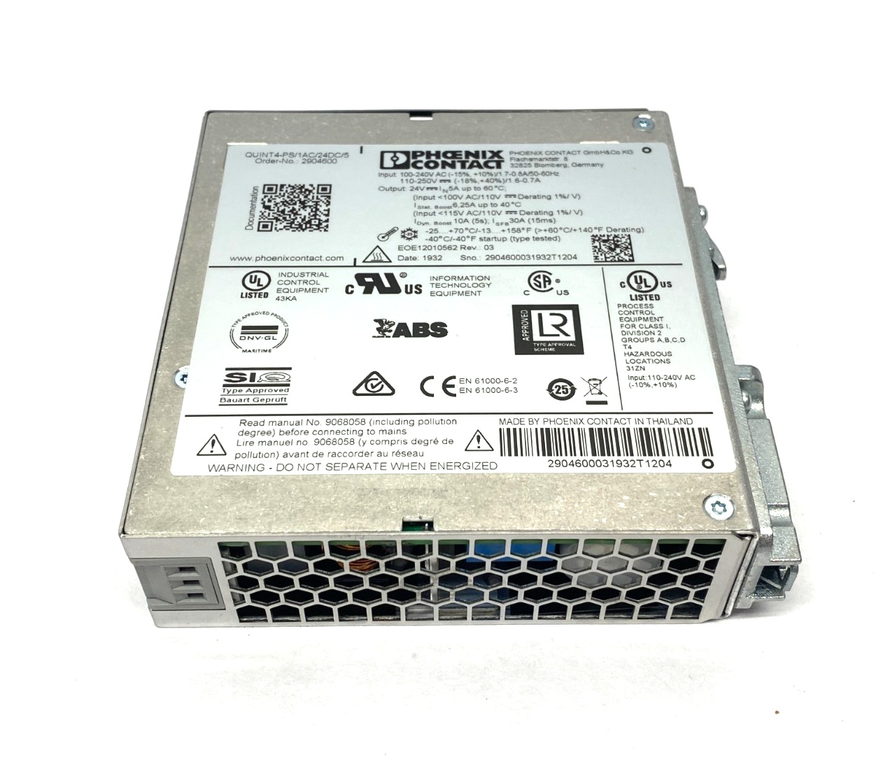 Phoenix Contact QUINT4-PS/1AC/24DC/5 Primary Switched Power Supply 2904600 - Maverick Industrial Sales