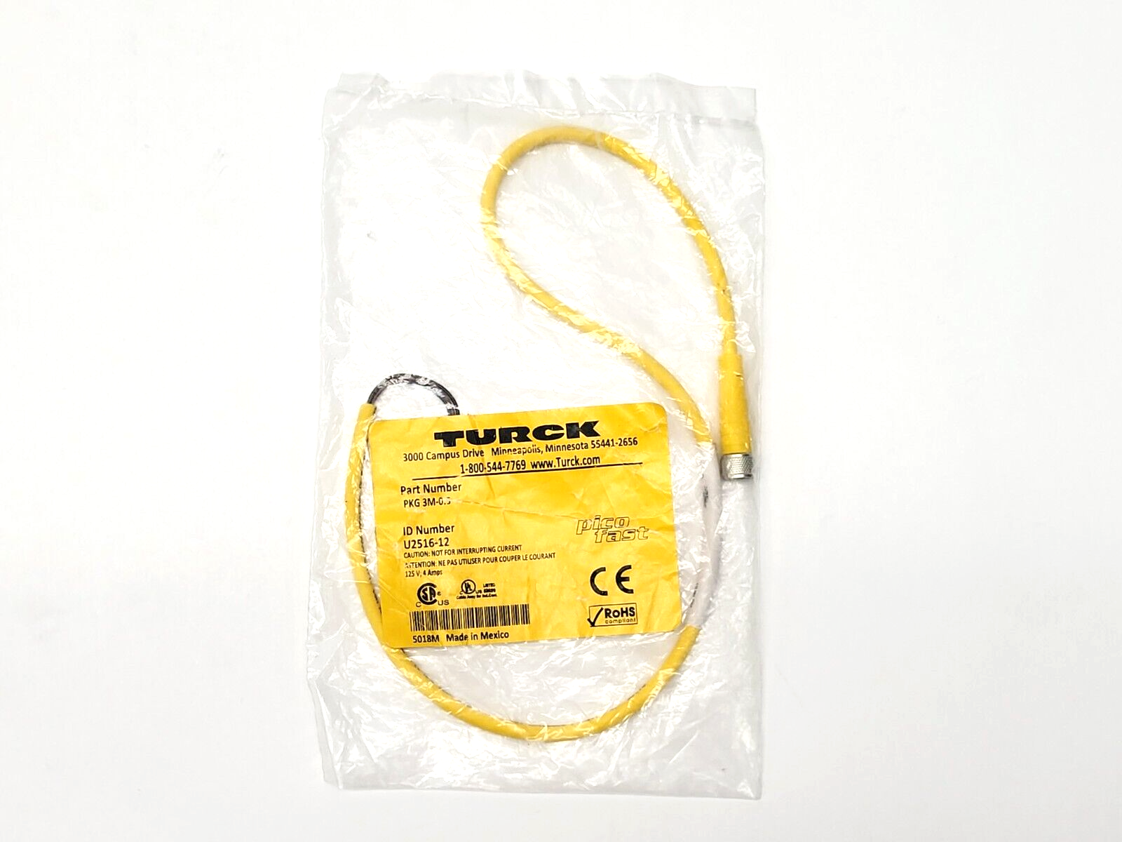 PKG 3M-0.5 | Turck Picofast Actuator and Sensor Cordset M8 Female 3-Pin U2516-12 - New - Maverick Industrial Sales