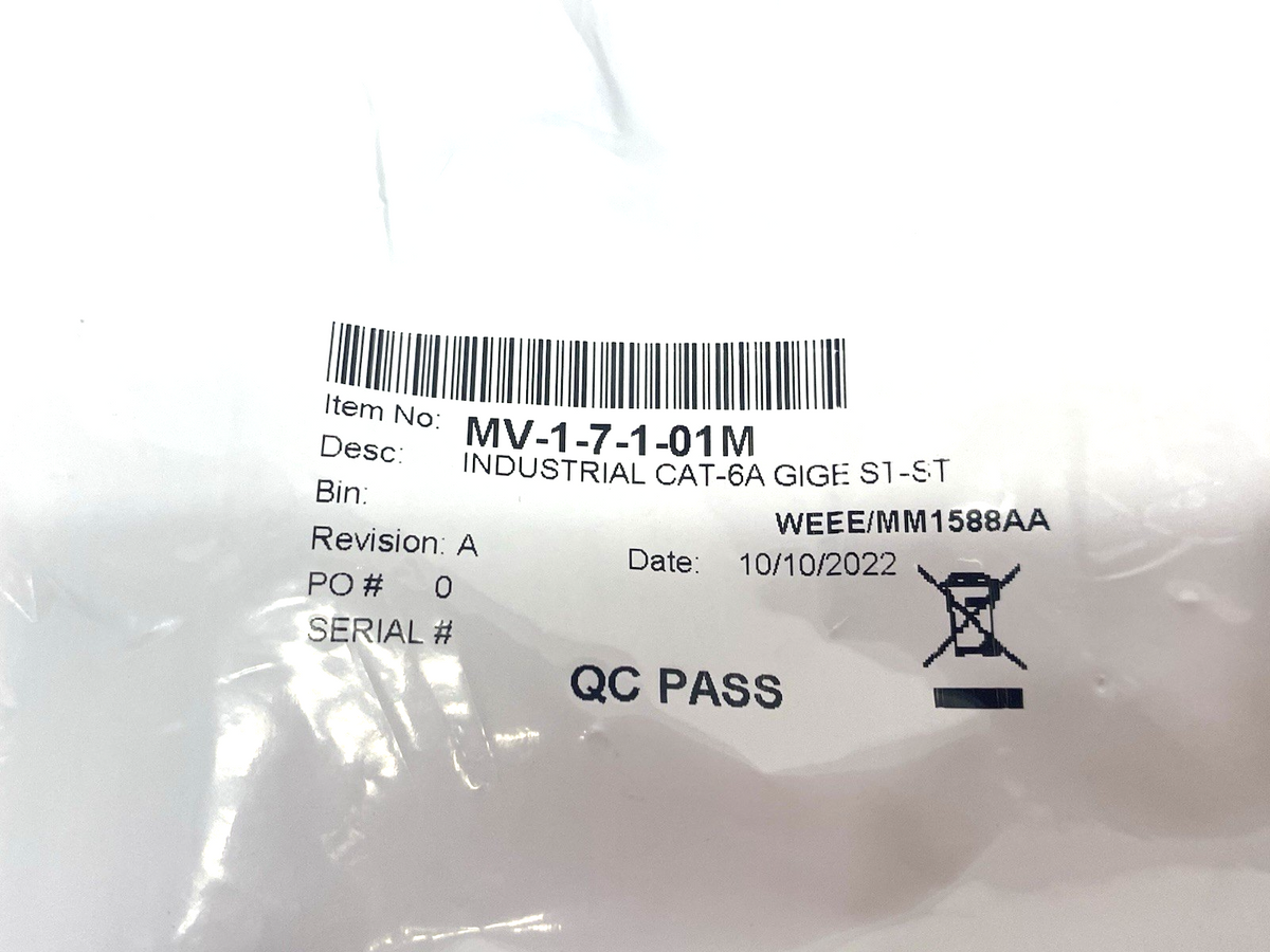 MV-1-7-1-01M | Components Express Industrial Cat6A GigE S1-ST Ethernet Cable - New - Maverick Industrial Sales