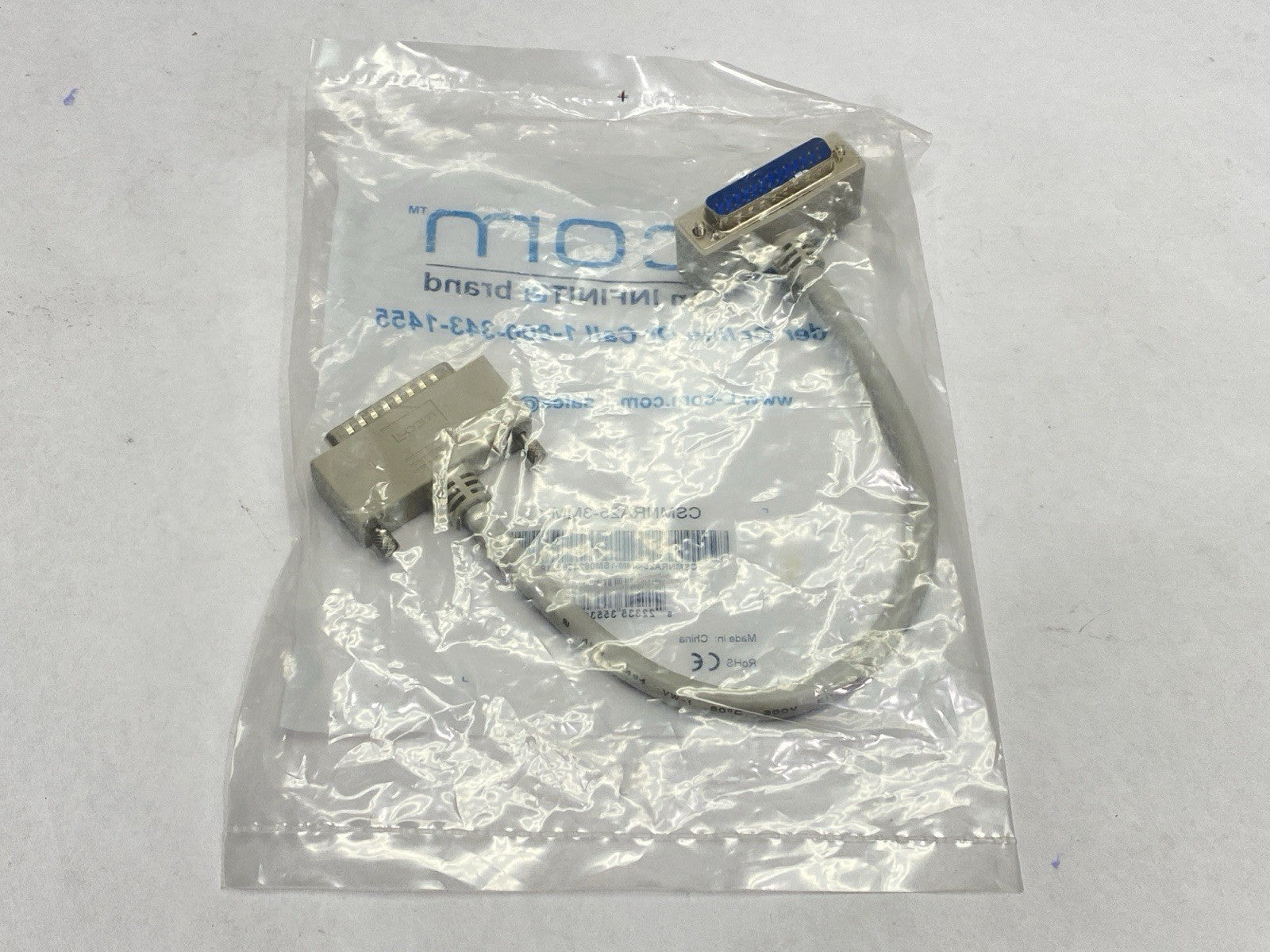 CSMNRA25-3MM-1 | L-Com Molded D-Sub Cable DB25 Male Right Angle Exit 3 Male 1ft - New - Maverick Industrial Sales