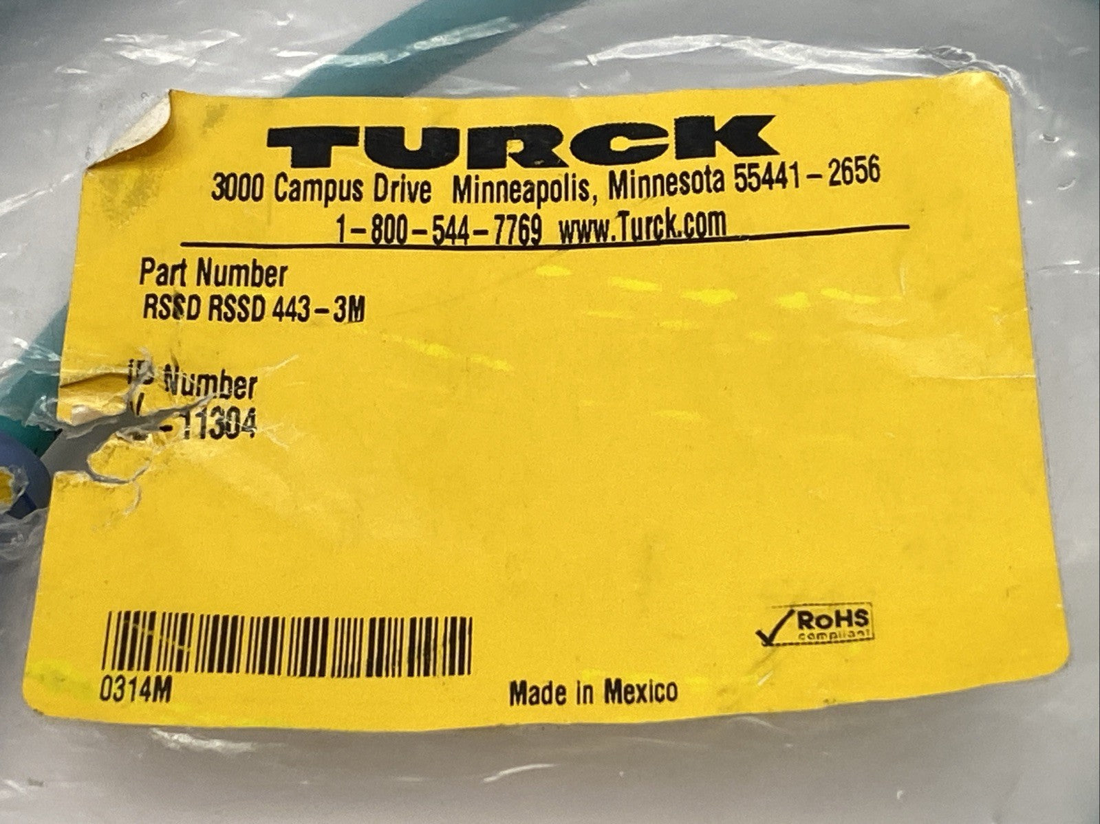Turck RSSD RSSD 443-3M Industrial Ethernet Cable Male M12 4-Pin 3m U-11304 - Maverick Industrial Sales