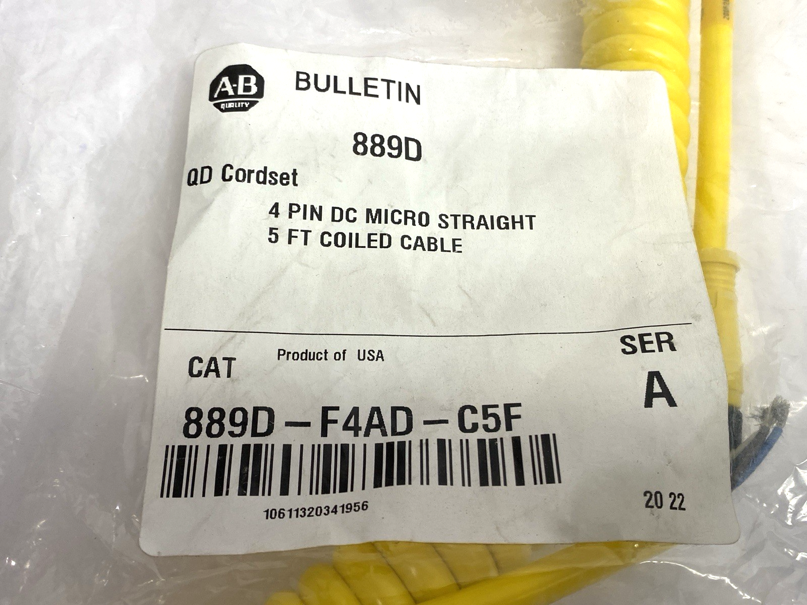 Allen Bradley 889D-F4AD-C5F Single-Ended Coiled Female Connector Cordset Ser. A - Maverick Industrial Sales