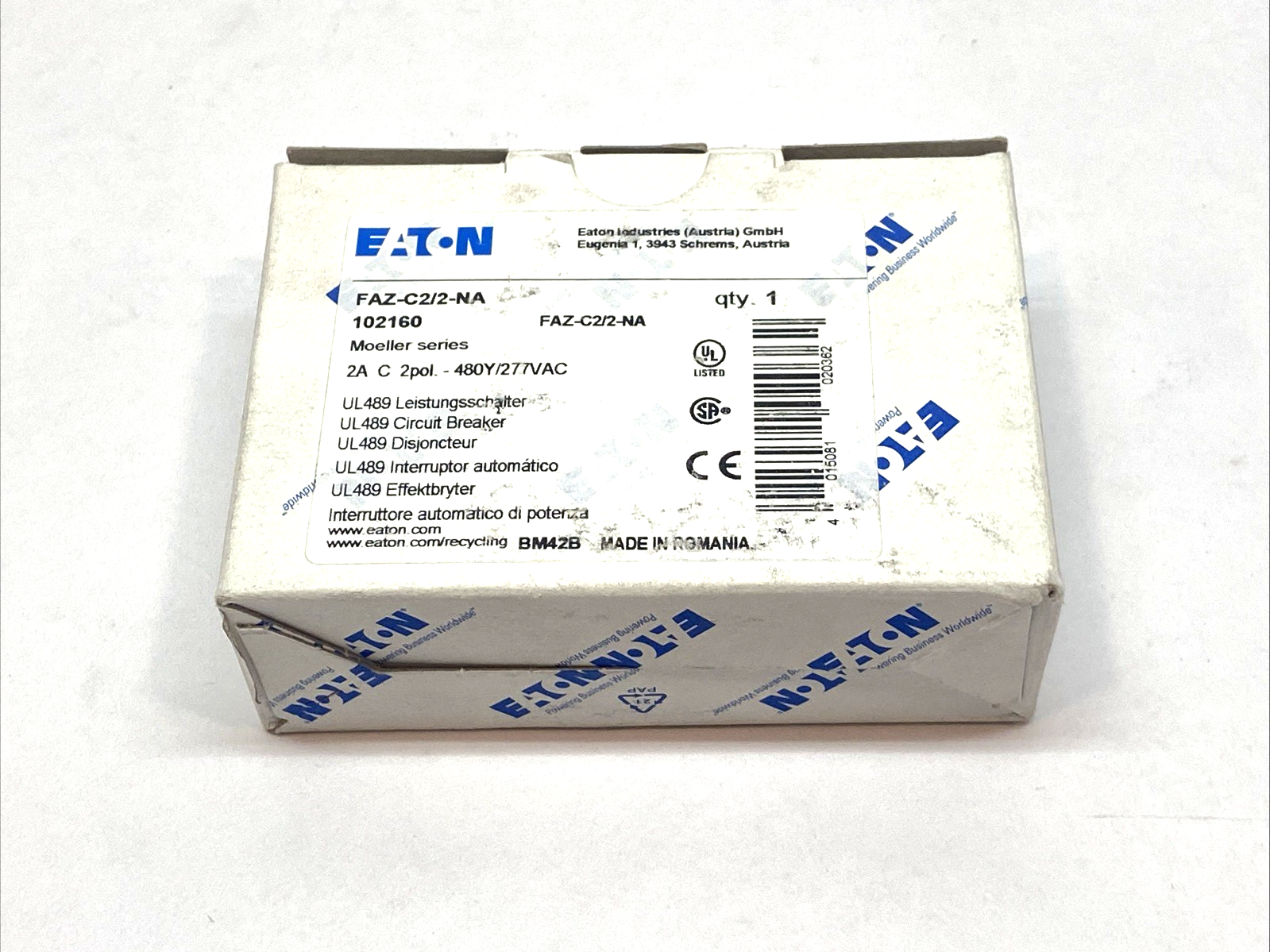 Eaton FAZ-C2/2-NA Miniature Circuit Breaker 2-Pole C-Curve 2A 102160 - Maverick Industrial Sales