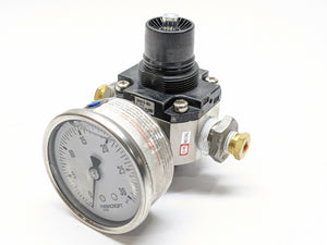 SRH4010-N04 | SMC  SS Regulator w/ Ashcroft 30 psi Liquid Filled Gauge- Used