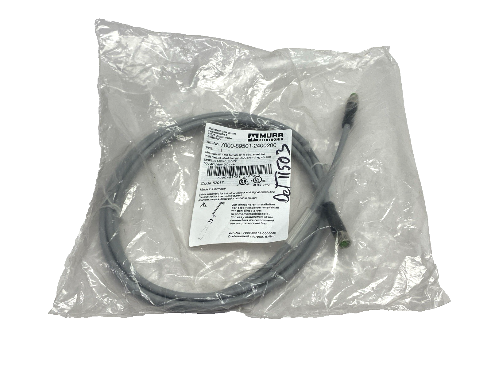 Murrelektronik 7000-89501-2400200 Double-Ended Cordset Male to Female M8 2m - Maverick Industrial Sales