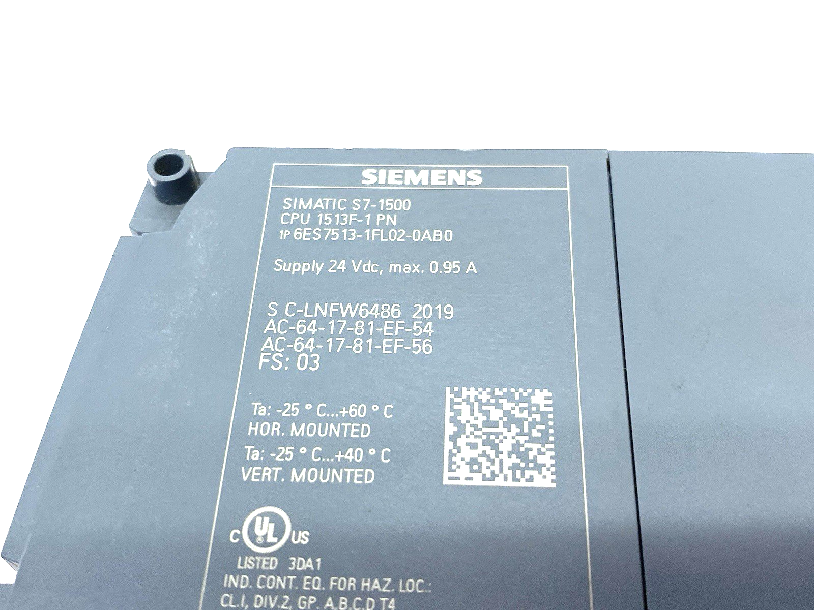 6ES7513-1FL02-0AB0 | Siemens SIMATIC S7-1500 CPU Unit 1513F-1 PN NO COVER - Used - Maverick Industrial Sales