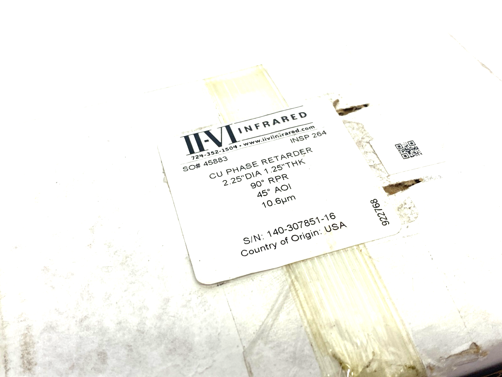 II-VI Infrared 922768 CU Phase Retarder 2.25" Dia. 1.25" Thick 90° RPR, 45° AOI - Maverick Industrial Sales