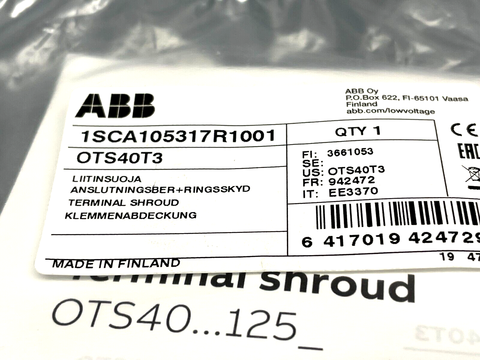 ABB OTS40T3 Terminal Switch Shroud Clear Cover 12x35x40mm 1SCA105317R1001 - Maverick Industrial Sales