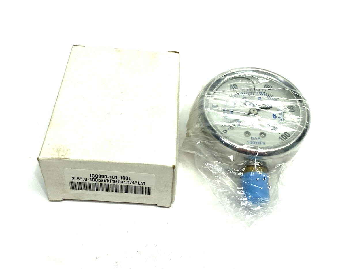 ICO300-101-100L | Spray Systems Pressure Gauge 2.5" Face 0-100psi, 1/4" LM - New – Open box - Maverick Industrial Sales