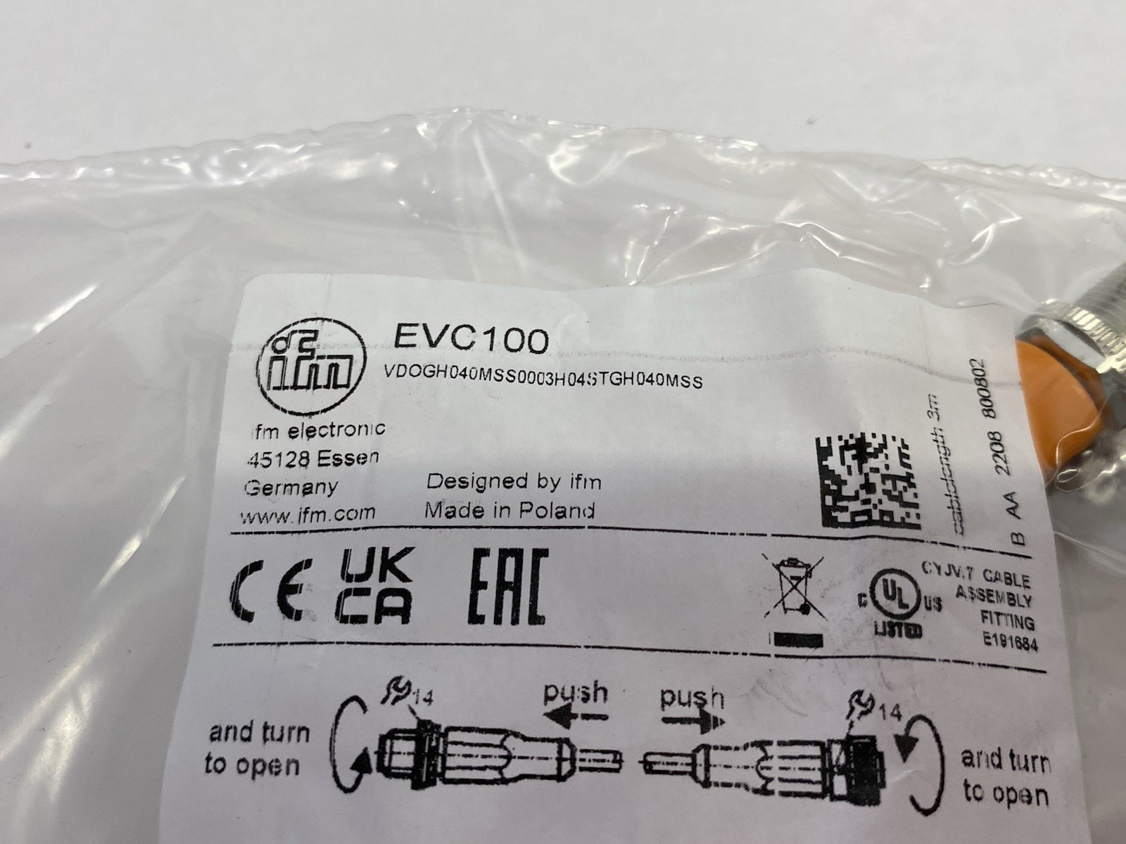 EVC100 | Ifm A-Coded Dbl-Ended Connection Cable VDOGH040MSS0003H04STGH040MSS - New - Maverick Industrial Sales