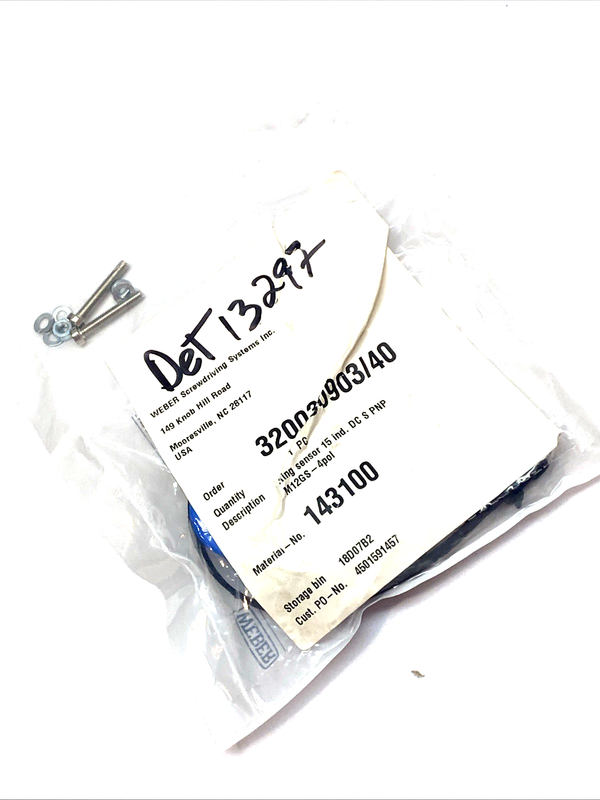 Weber WN 143100 Inductive Ring Sensor 15mm Dia. 10-35VDC - Maverick Industrial Sales