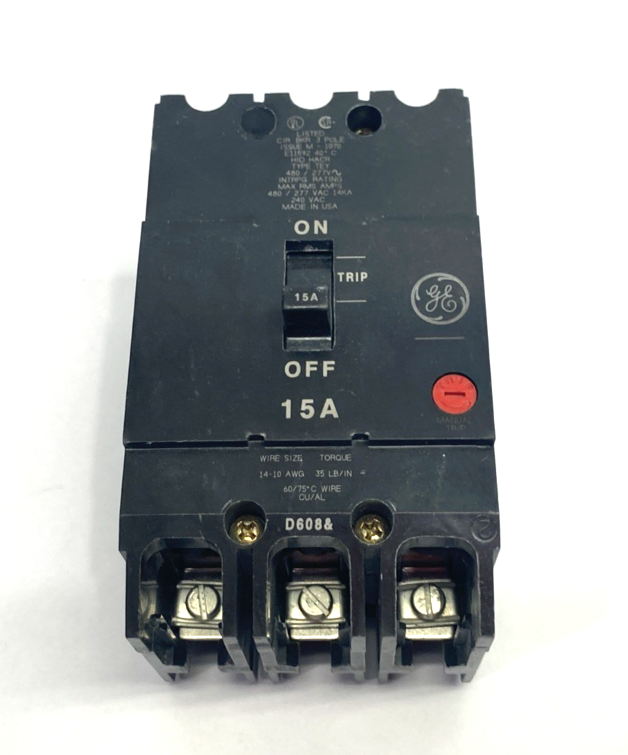 General Electric M-1070 15A Circuit Breaker 3-Pole Type TEY, HID HACR - Maverick Industrial Sales