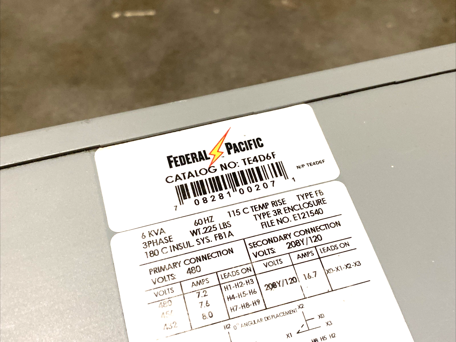 Federal Pacific TE4D6F Dry Type Transformer 6kVA 3-Phase - Maverick Industrial Sales