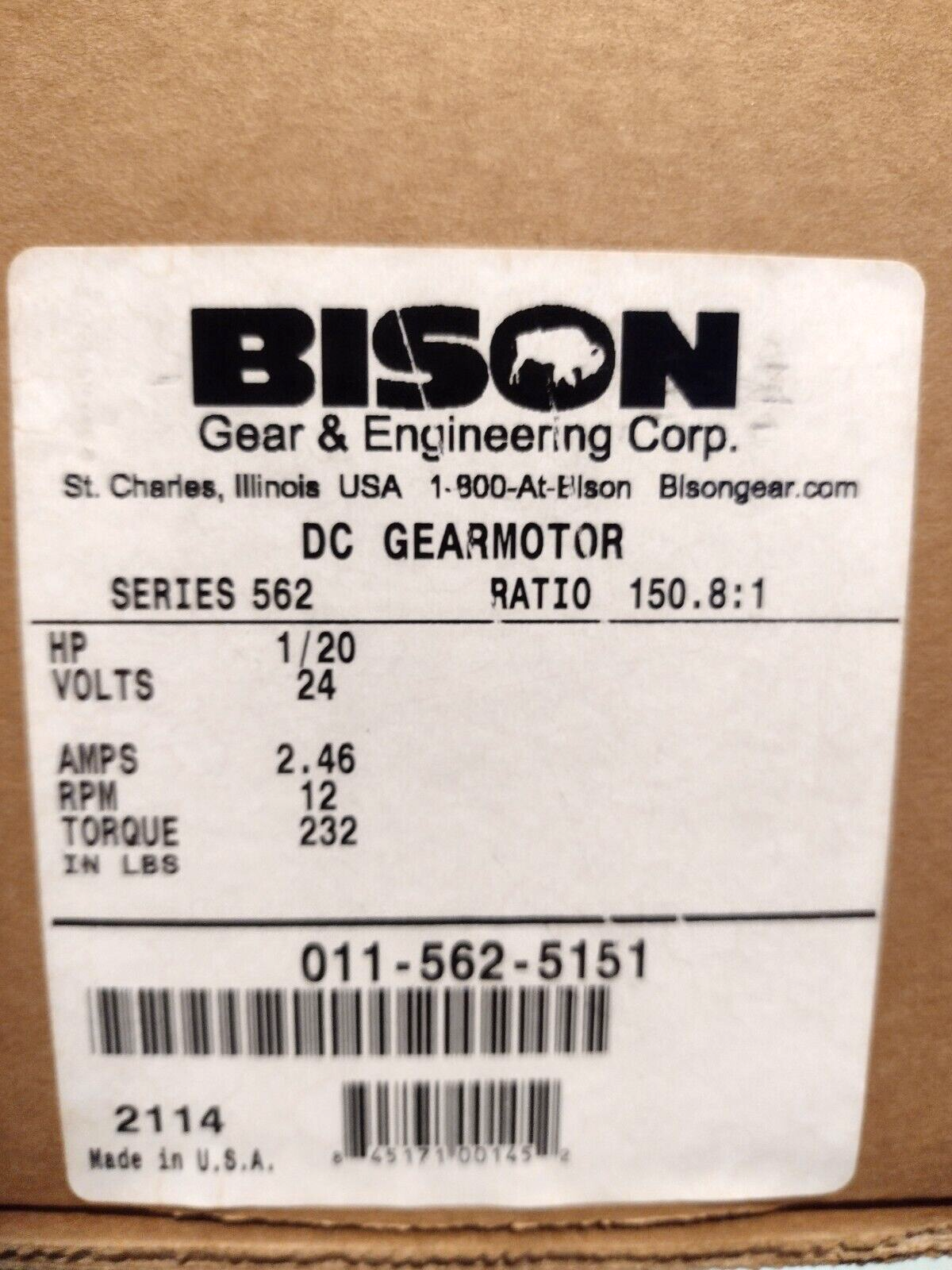 011-562-5151 | Bison 562 Series Gearmotor - New - Maverick Industrial Sales