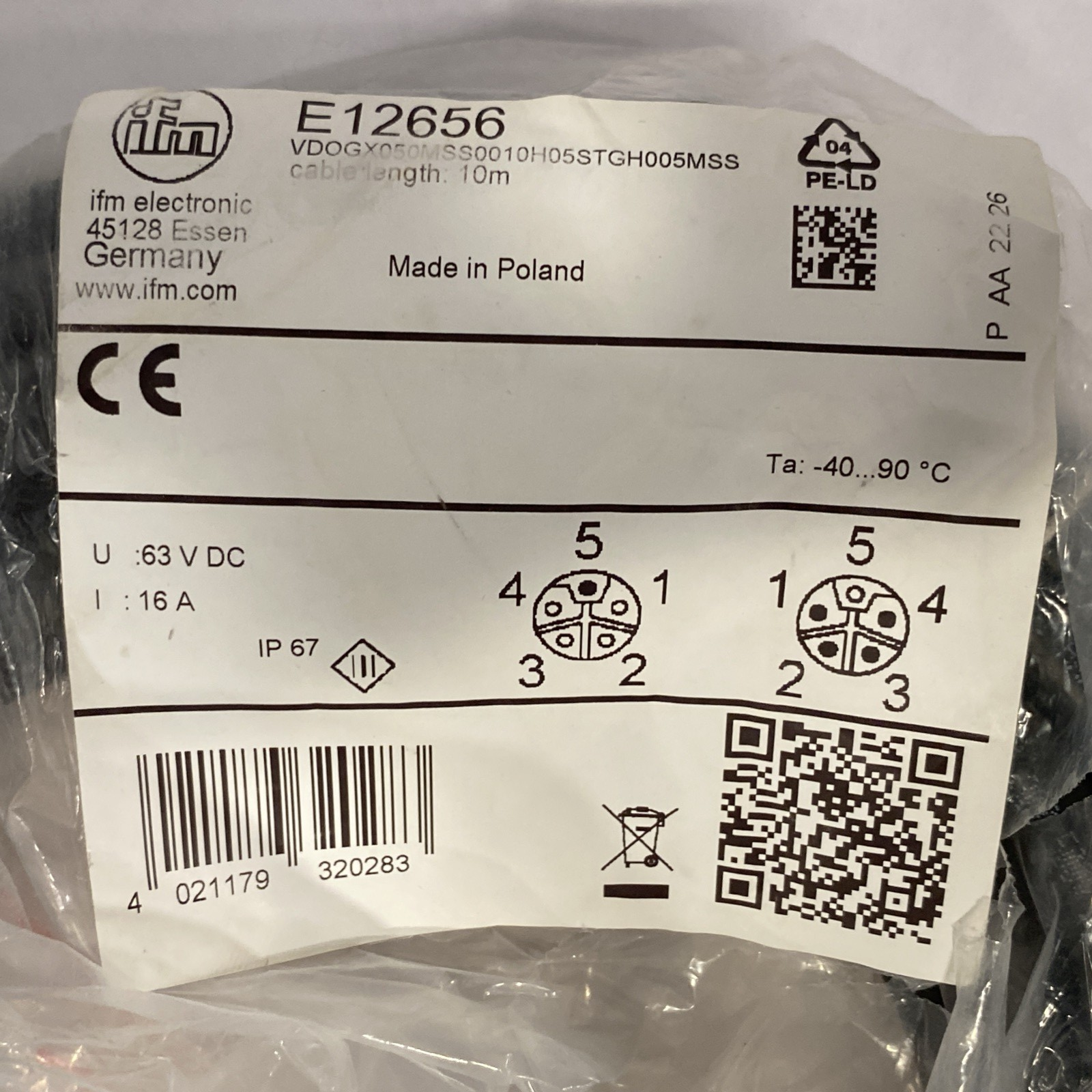 IFM E12656 Connection Cable VDOGX050MSS0010H05STGH005MSS - Maverick Industrial Sales