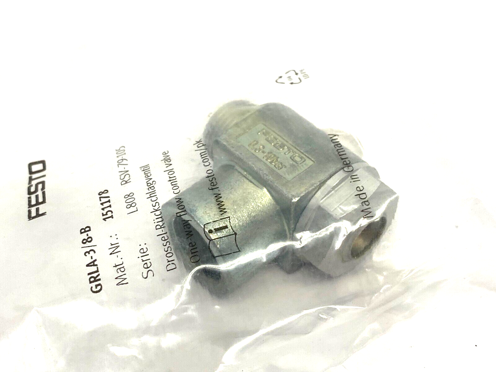 Festo GRLA-3/8-B One-Way Flow Control Valve 151178 - Maverick Industrial Sales