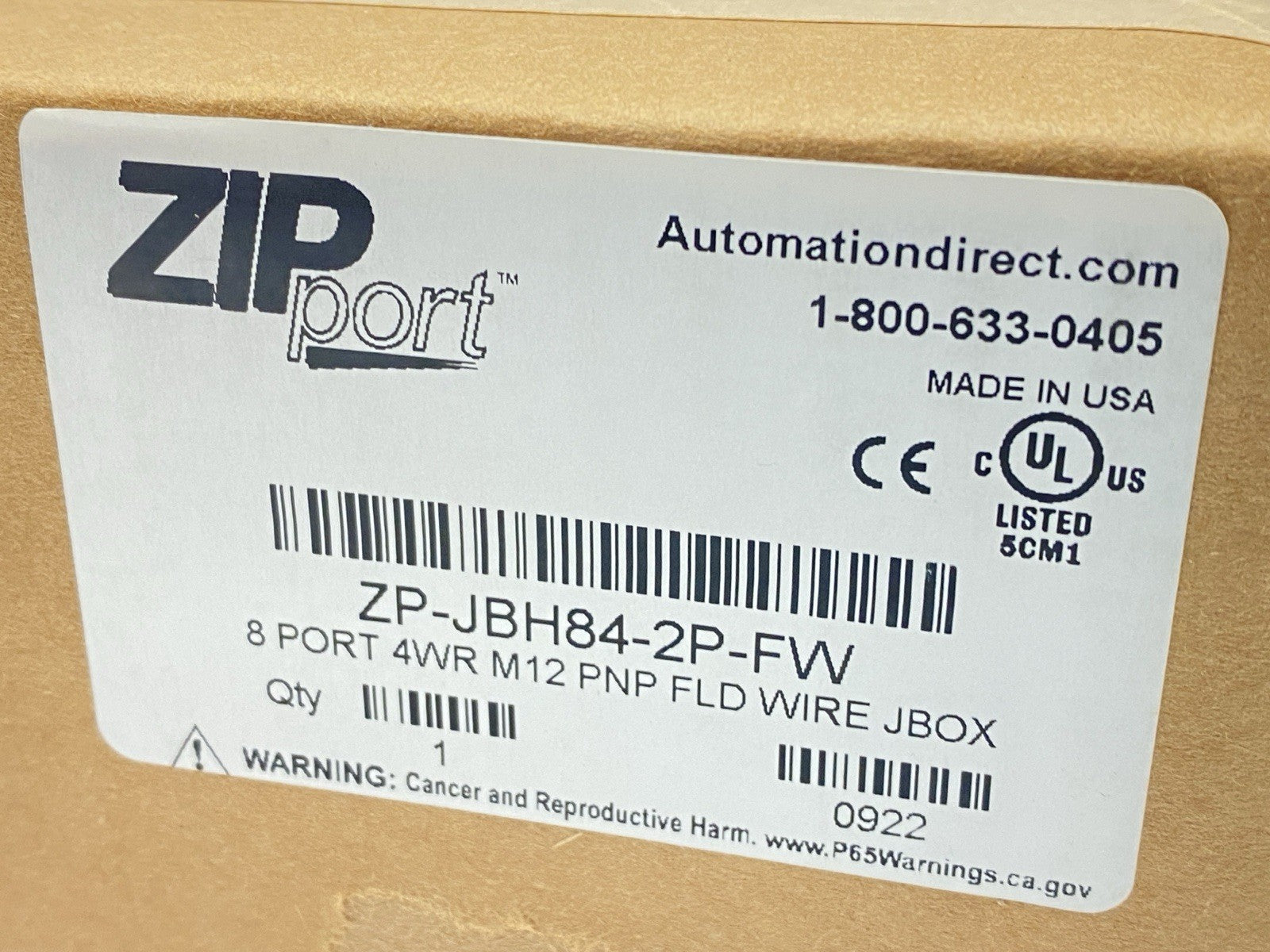 ZP-JBH84-2P-FW | Automation Direct ZIPport Junction Block 8-Port M12 5-Pin 3A 48V - New - Maverick Industrial Sales