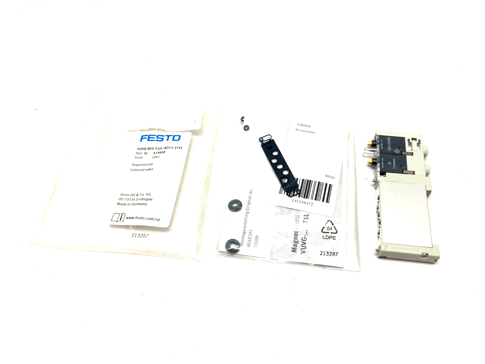 Festo VUVG-B10-T32C-AZT-F-1T1L Solenoid Valve 2-Way Monostable Closed, 573410 - Maverick Industrial Sales