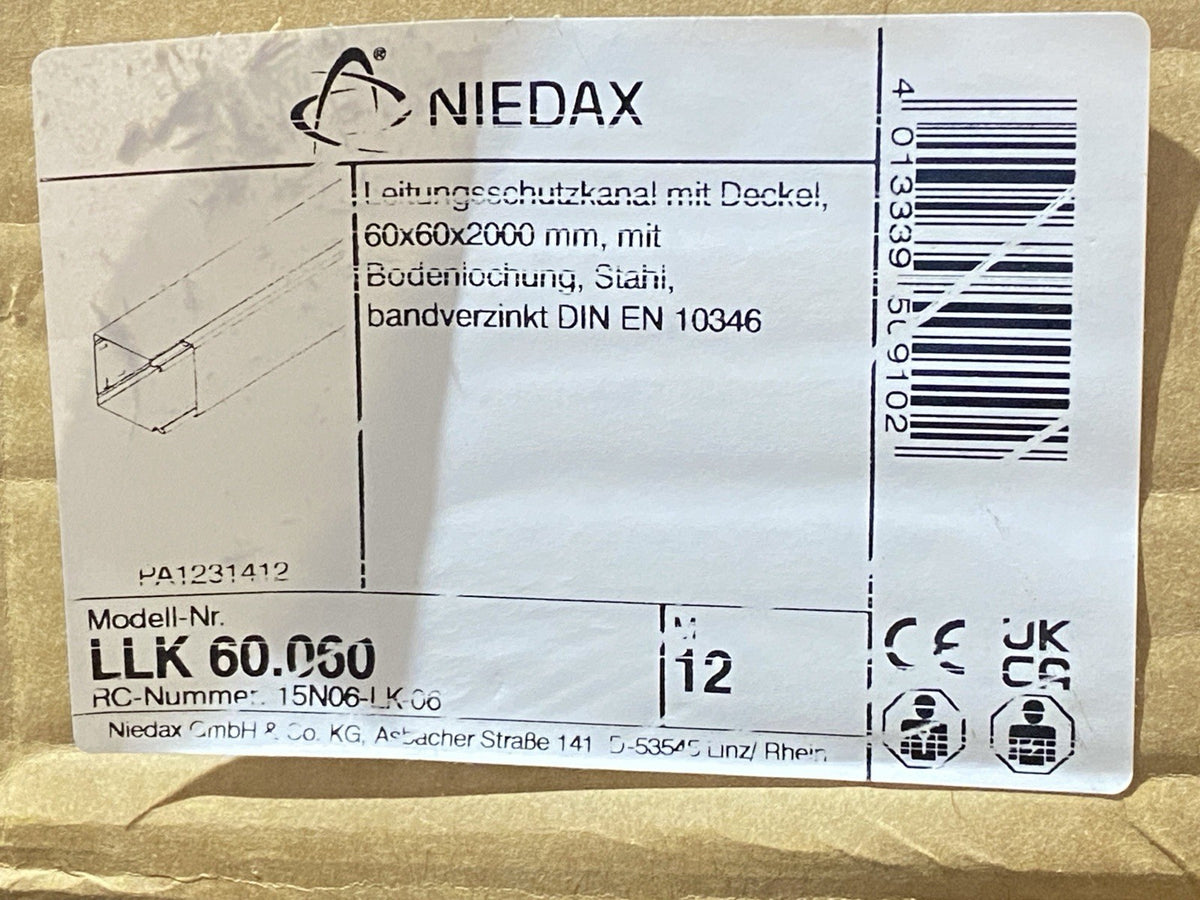 Niedax LLK 60.060 Cable Tray Snap-On Cover Lid 60x60mm 2m Length BOX OF 6 - Maverick Industrial Sales